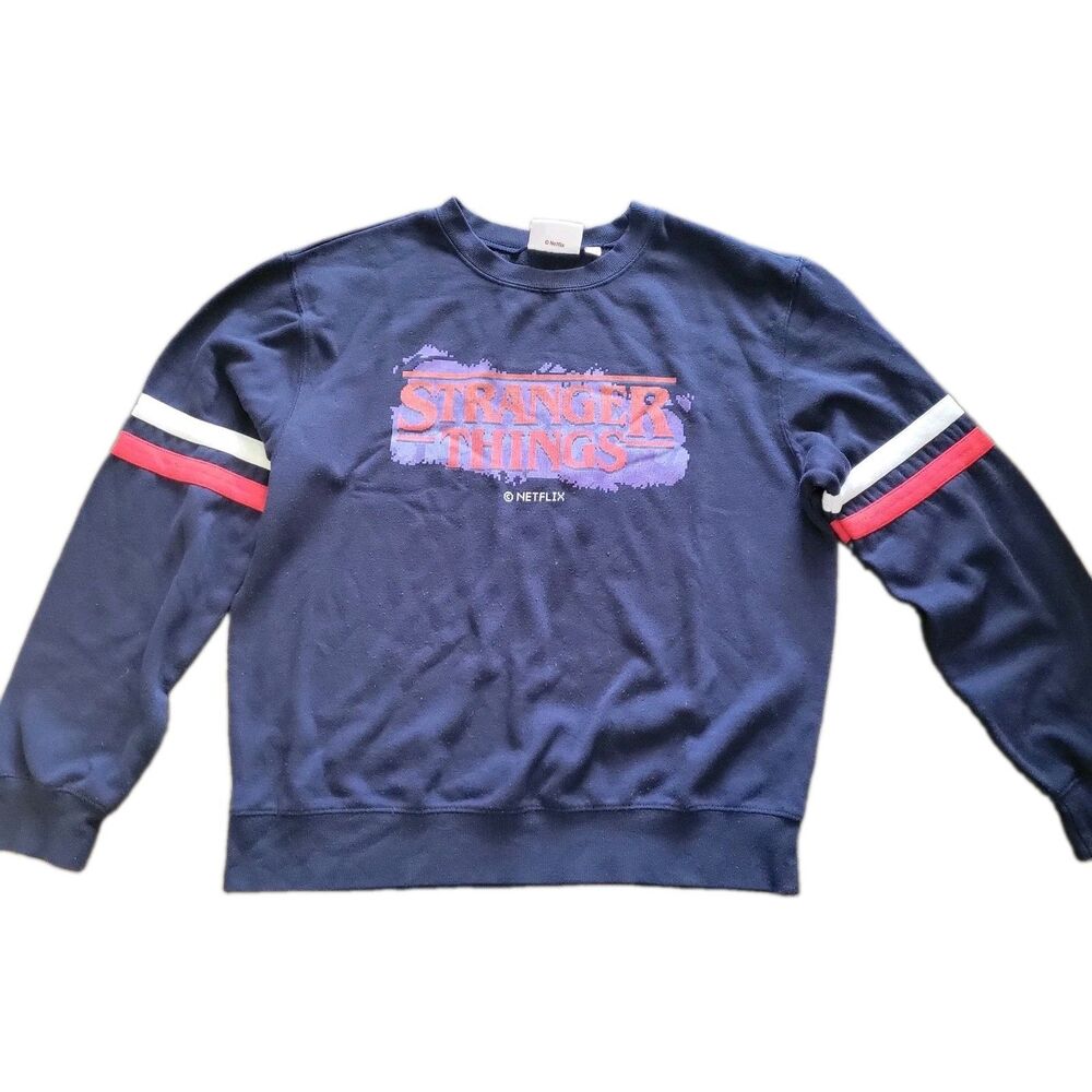 Stranger Things Netflix Adult Mens Sweatshirt  2XL 2 XL Striped Navy Blue